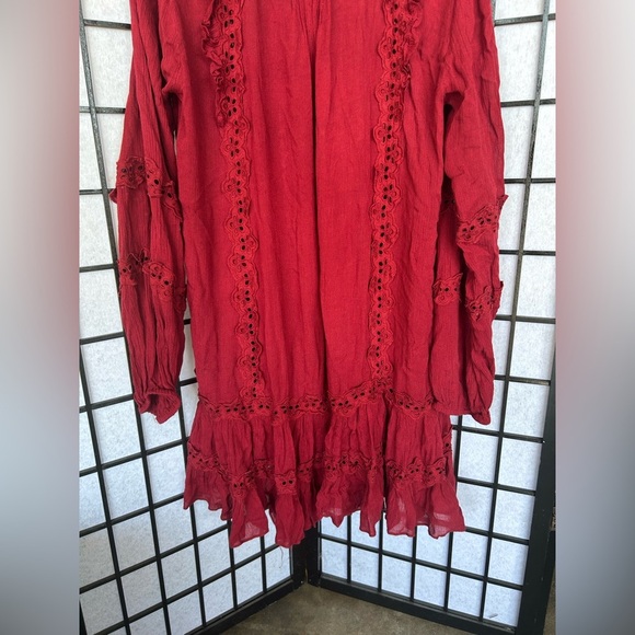 Free People Snow Angel mini boho maroon oversized shapeless dress Elegant SZ/L - Picture 6 of 13